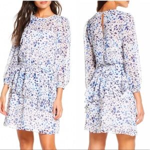 Eliza J. Ruffle Chiffon White And Blue Dress